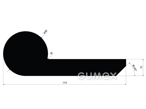 "P" Gummiprofil für Wasserbauten, 110x40/15mm, 65°ShA, EPDM, -40°C/+100°C, 